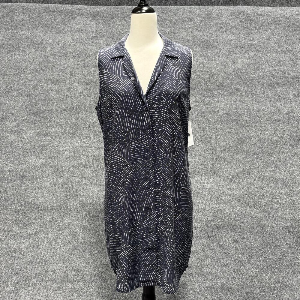 Equipment Sleeveless Adalyn Dress Womens Large Navy Silk Polka Dot Print